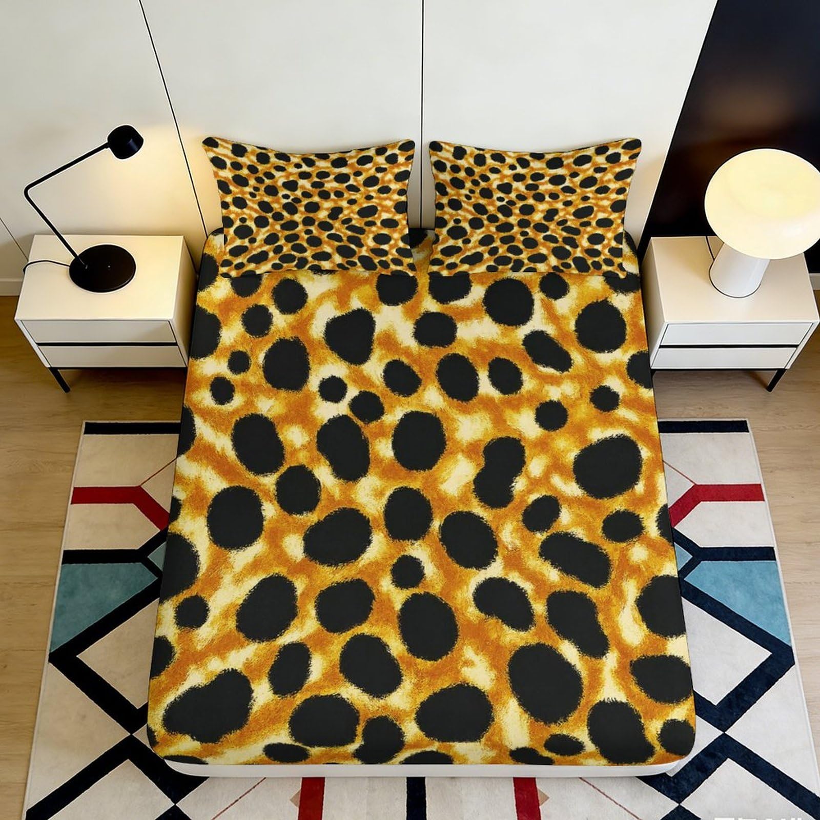Jqzkxnhpbr Style-3 3D Printed Leopard Spots Fitted Sheet Microfiber Anti-Slip Bed Cover For Bedroom Guest Dorm Decor Easy Care 90X200x25cm