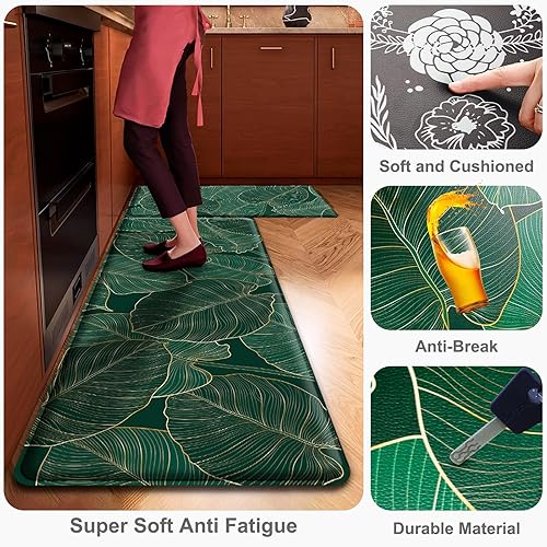 Miniatura 4 de Wiabsi Juego de 2 tapetes de cocina antifatiga para piso, 0.47 pulgadas de grosor, resistentes Juego de alfombras de cocina acolchadas,