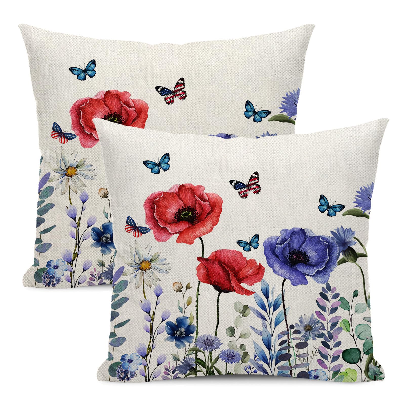Yxuiyal Independence Day Pillow Covers 20x20 Set of 2 4th of July American Blue Red Flower Throw Pillow Covers Outdoor Memorial Day Patriotic