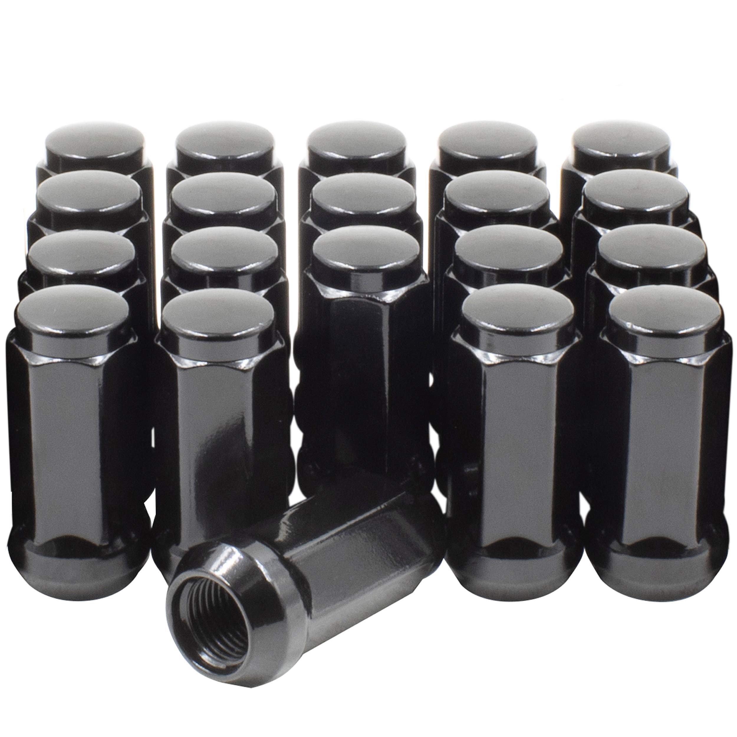Wheel Accessories Parts 20 Pcs 9/16"-18 Thread Bulge Acorn 1.90" Long Lug Nuts Black 3/4" 19mm Hex Fits 2005-11 Dodge Dakota 2003-09 Durango 2002-11 Ram 1500