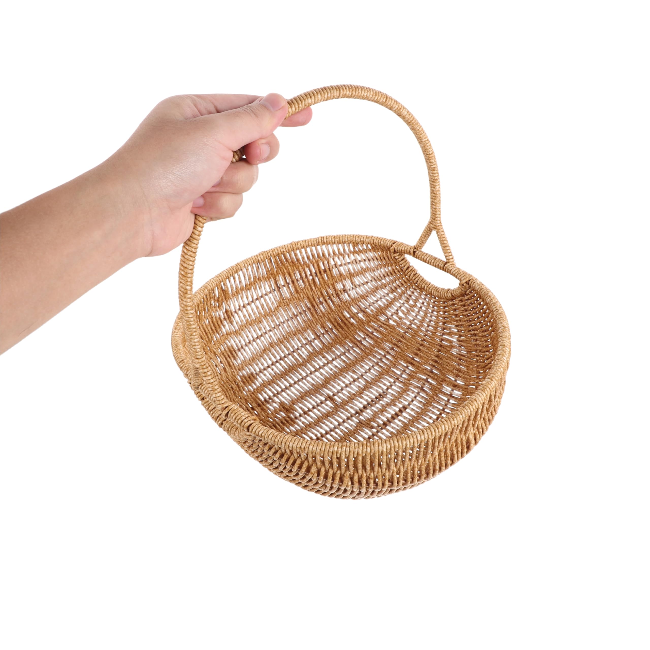 BESPORTBLE Cestino Intrecciato in Imitazione Rattan a Forma di Zucca Grande, Portaoggetti Multiuso da Cucina in Plastica Manico, Contenitore Leggero per Frutta, Verdura e Picnic, Organizer