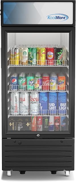 KoolMore KM-MDR-1D-6C 6 Cu. Ft. Commercial One Glass Door Display Upright Beverage Refrigerator Cooler Merchandiser-22.8 in. x 21.4 in. x 52.7 in. [Black]