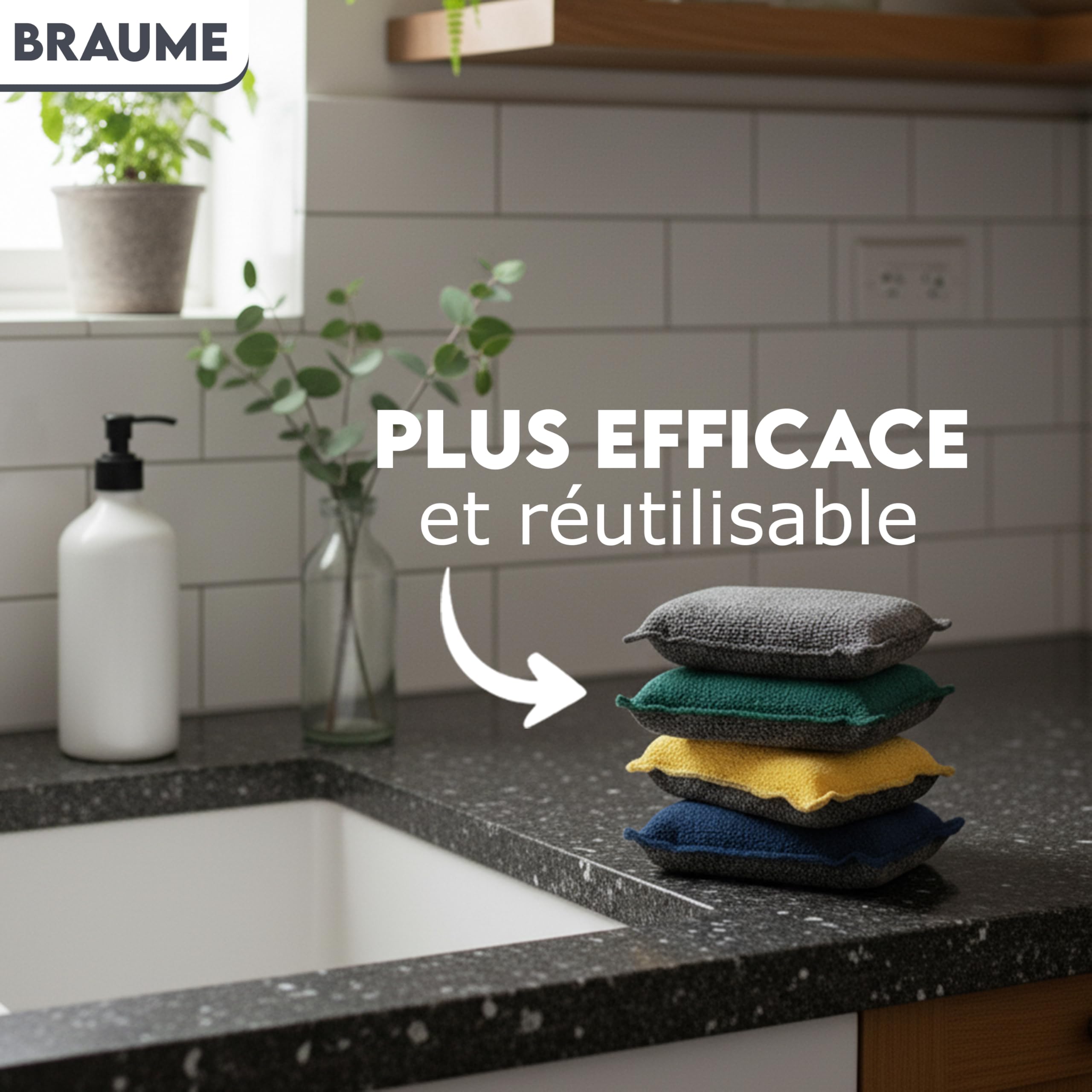 Lot de 4 Éponges Lavables Réutilisables Ne Rayent Pas Ultra Efficaces Séchage Rapide