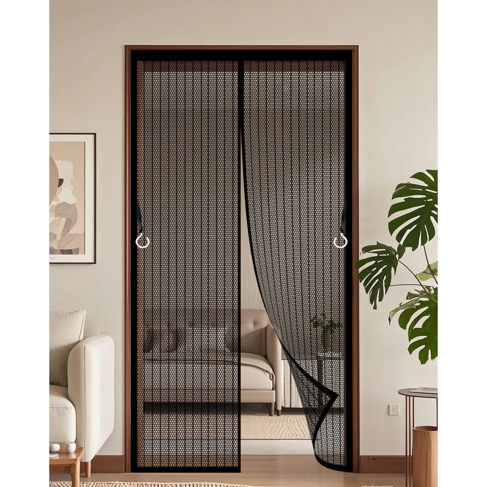 Fly Screens for Doors 96 x 181 cm with Powerful Magnets and Full Frame Magic Tape Bug Mesh Curtain Easy to Install Without Drilling for Windows Doors Patio, Black