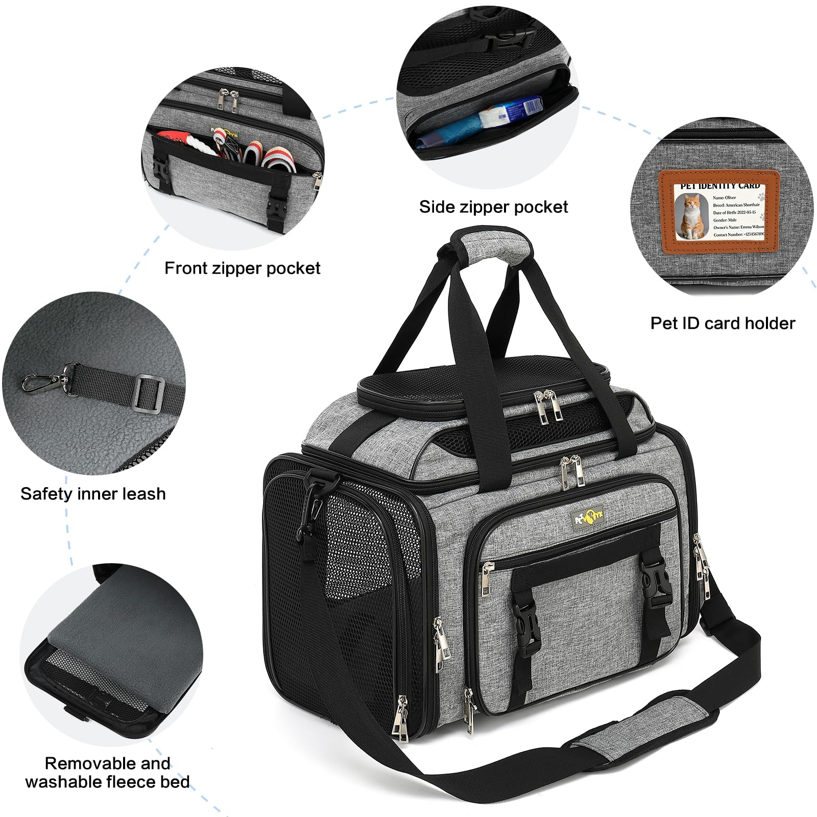 Soft-Sided Small Cat/Dog/Pet Carrier, Collapsible Top and Side Expandable Pet Travel Carrier, with Shoulder Strap & Removable Mat, Mesh Puppy Carry Bag, TSA Airline Approved - image 4
