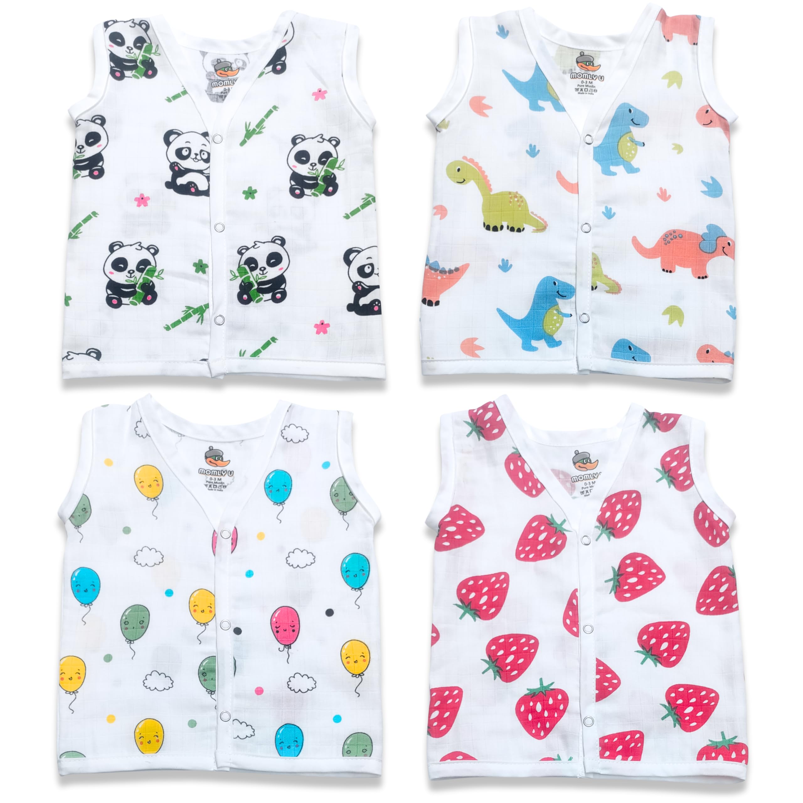 Baby Muslin Jabla 100% Cotton Muslin Button Jabla | White Printed Jhabla | Assorted Pack of 3 | Newborn Baby Dress | for Boys & Girls | Summerwear Jabala | Baby Products (0-3 Months)