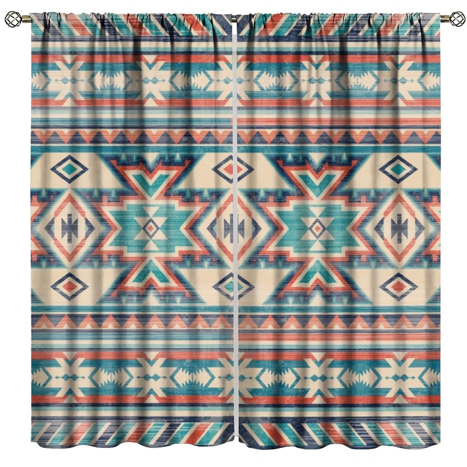 LOMADIA Aztec Blackout Curtain, Native American Western Fantasy Boho Tribal Southwest Pattern Window Rod Pocket Thermal Insulated Curtains Panels for