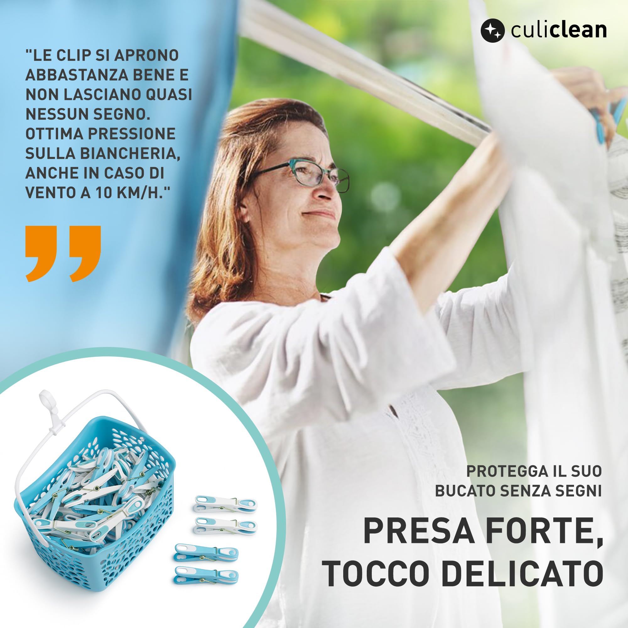 culiclean Cestino per Mollette da Bucato con 48 Mollette – Porta Mollette da Esterno – Mollette Bucato Antisegno e Resistenti – verde-bianco, cestino verde