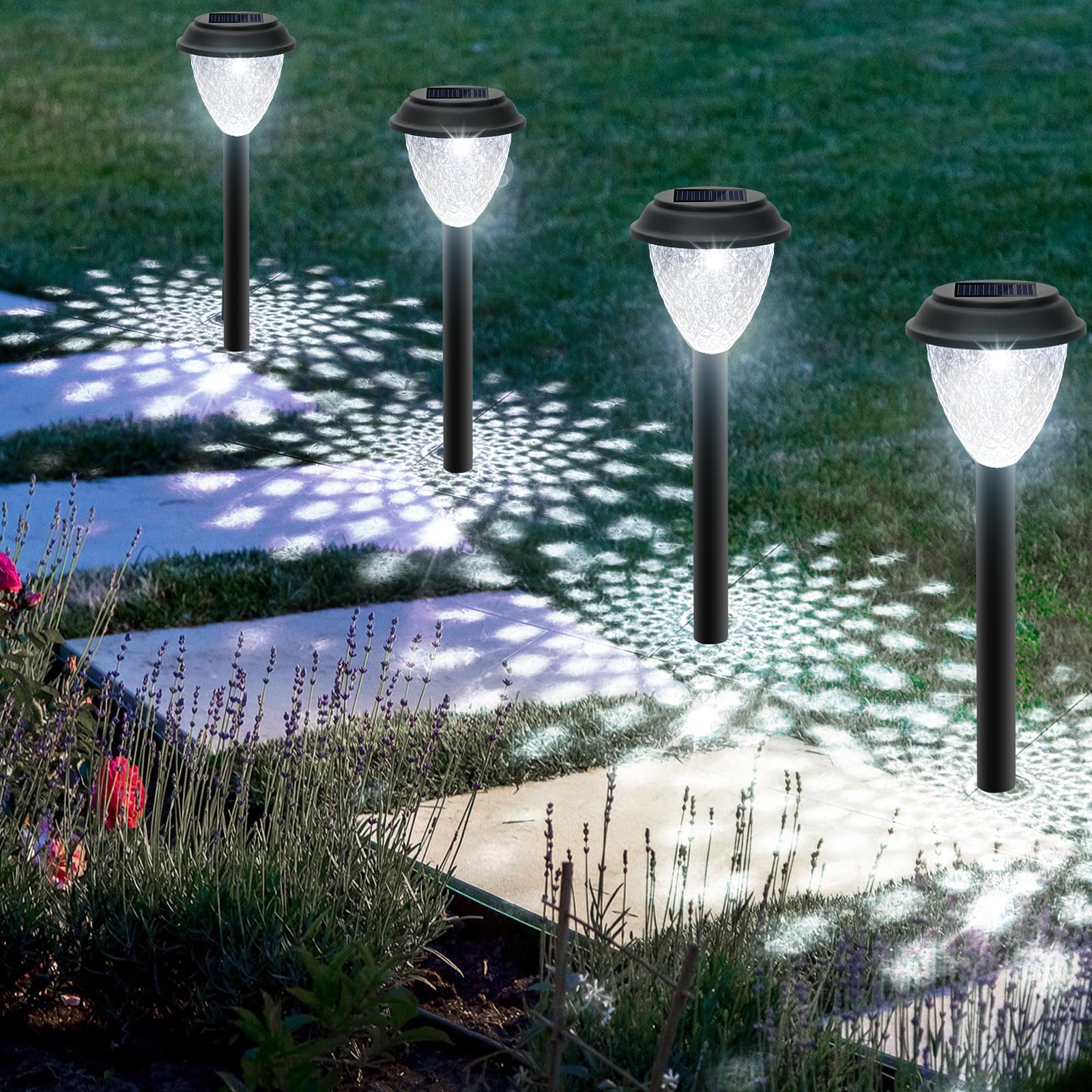 GOODFOEVER Solar Pathway Lights Outdoor, 10 Pack Solar Lights Outdoor Waterproof for Outside, Garden Decor for Yard, Patio, Landscape, Planter,