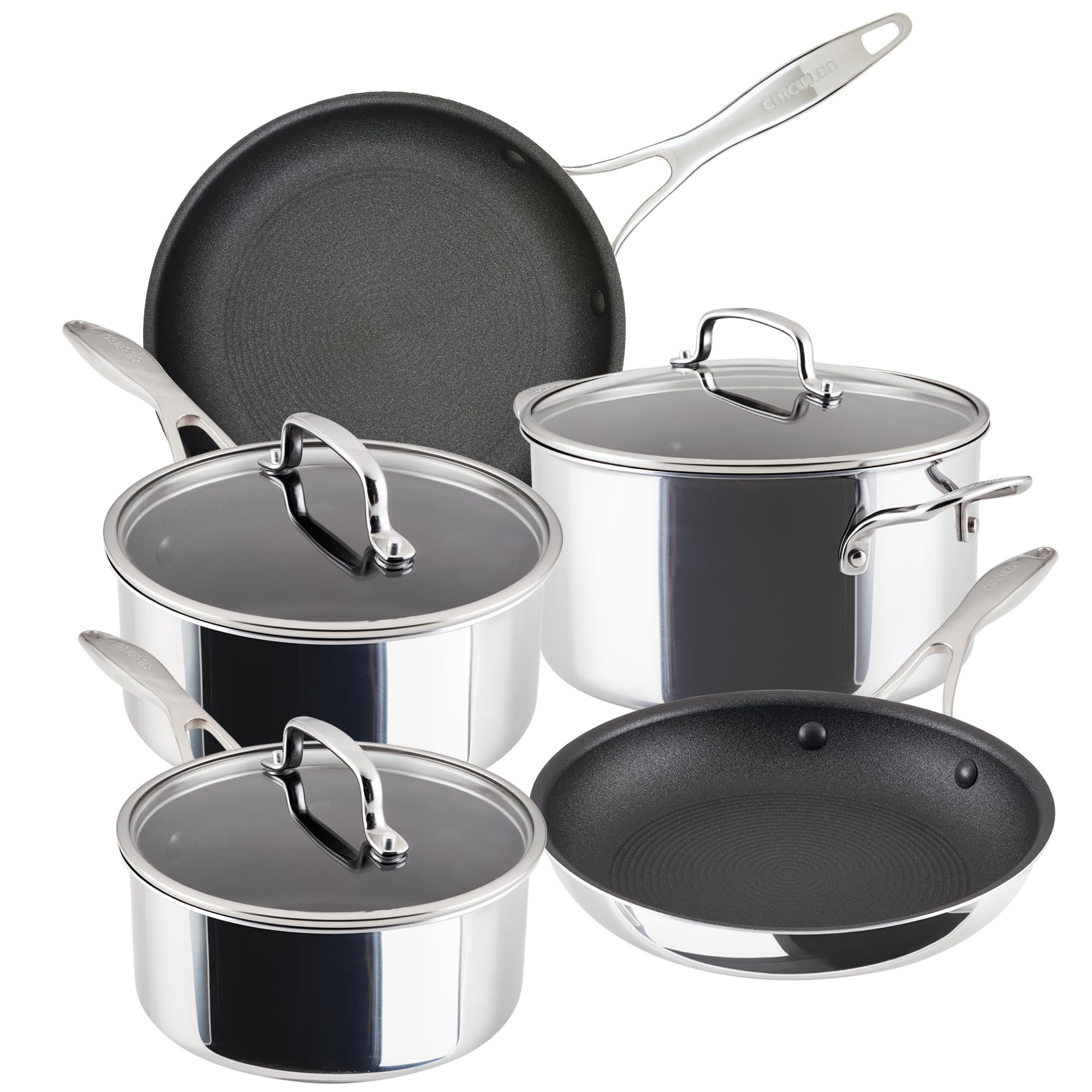 Circulon Stainless Steel Scratch Defense Pan Set: 5 Piece Induction Hob Pan Set With Extreme Non Stick, Induction & All Hob Suitable