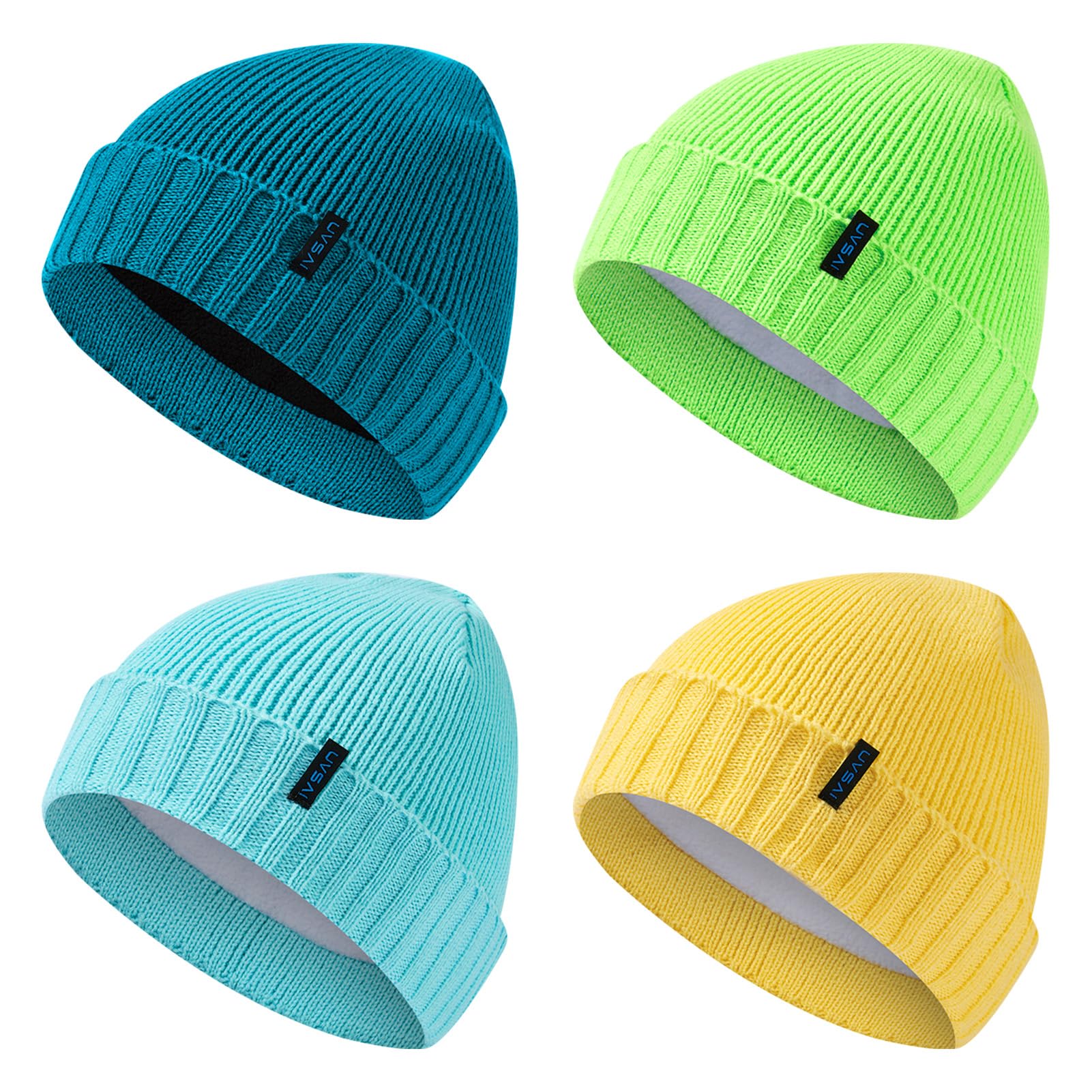 UVSAI 4 Pack Fleece Lined Beanie Winter Soft Warm for Men Women Stretchy Fit Unisex Cuffed Knit Hat