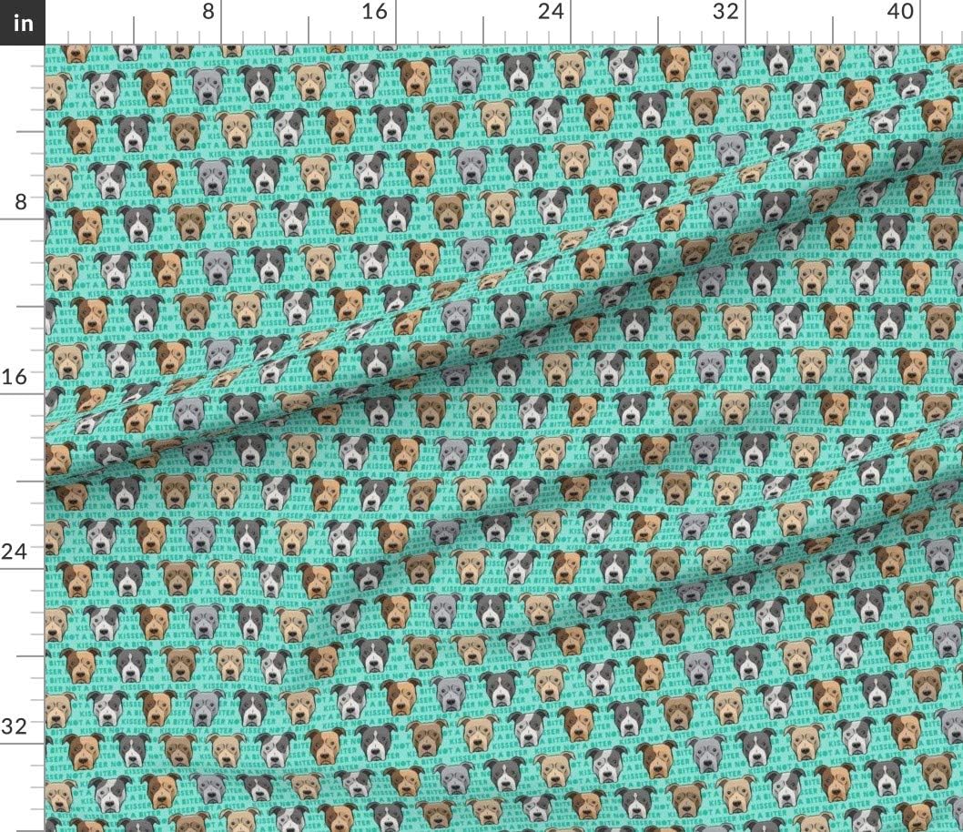 Spoonflower Fabric - Green Bull Head Dog Face Pitbull Little Arrow Cute Pitty Red Grey Printed on Petal Signature Cotton Fabric by The Yard - Sewing Quilting Apparel Crafts Decor