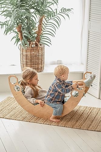 Miniatura 5 de WOOD&ROOM Arco de escalada de madera con cojín, balancín de escalada para bebés, balancín de arco de madera para interiores con almohada, arco de