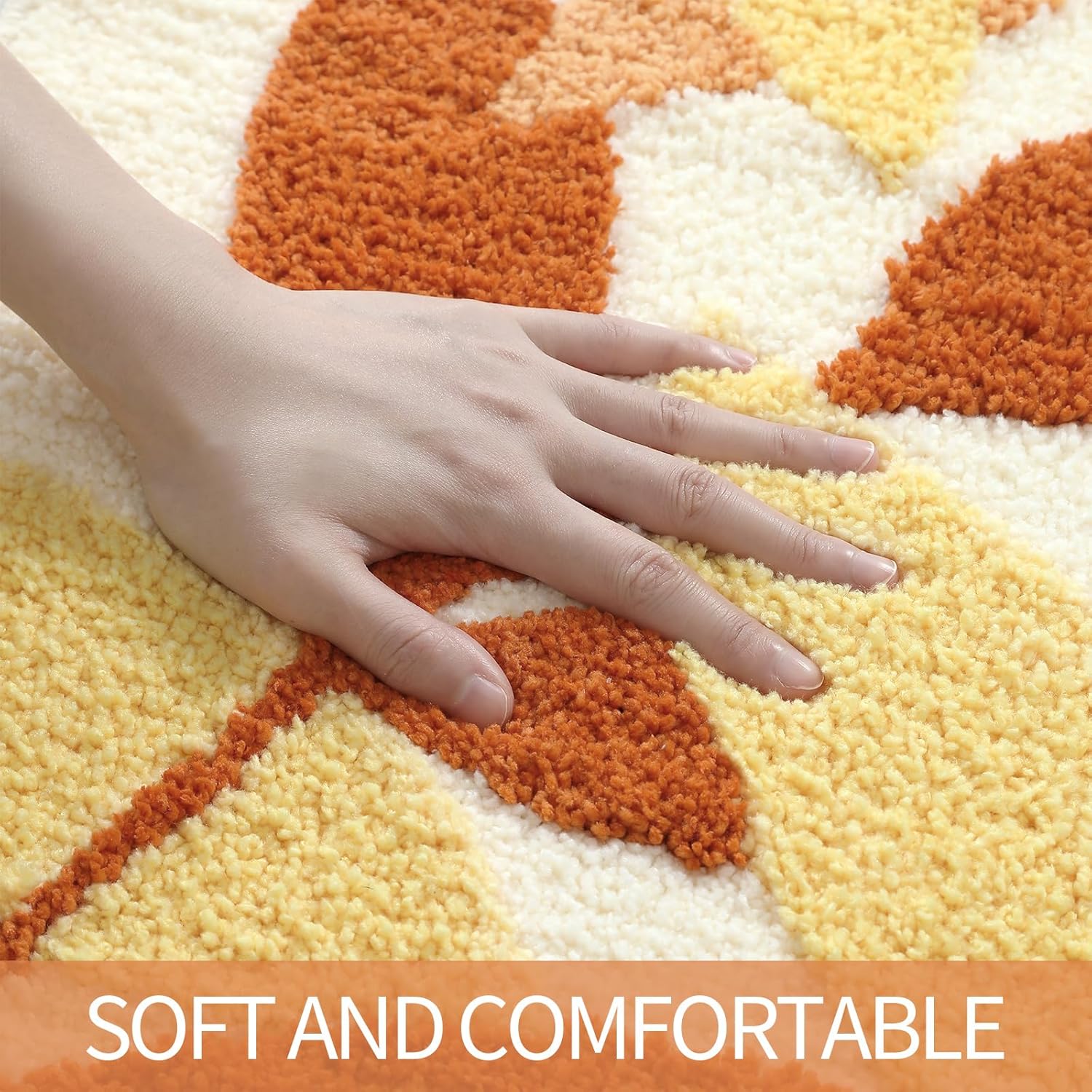 Gibelle Orange Yellow Bathroom Rug, Non-Slip Strong Water Absorbent Plush Microfiber Bath Mat, Machine Washable Small Bathroom Floor Mat, Cute Leaves Bathmat Indoor Doormat, 18"x26"