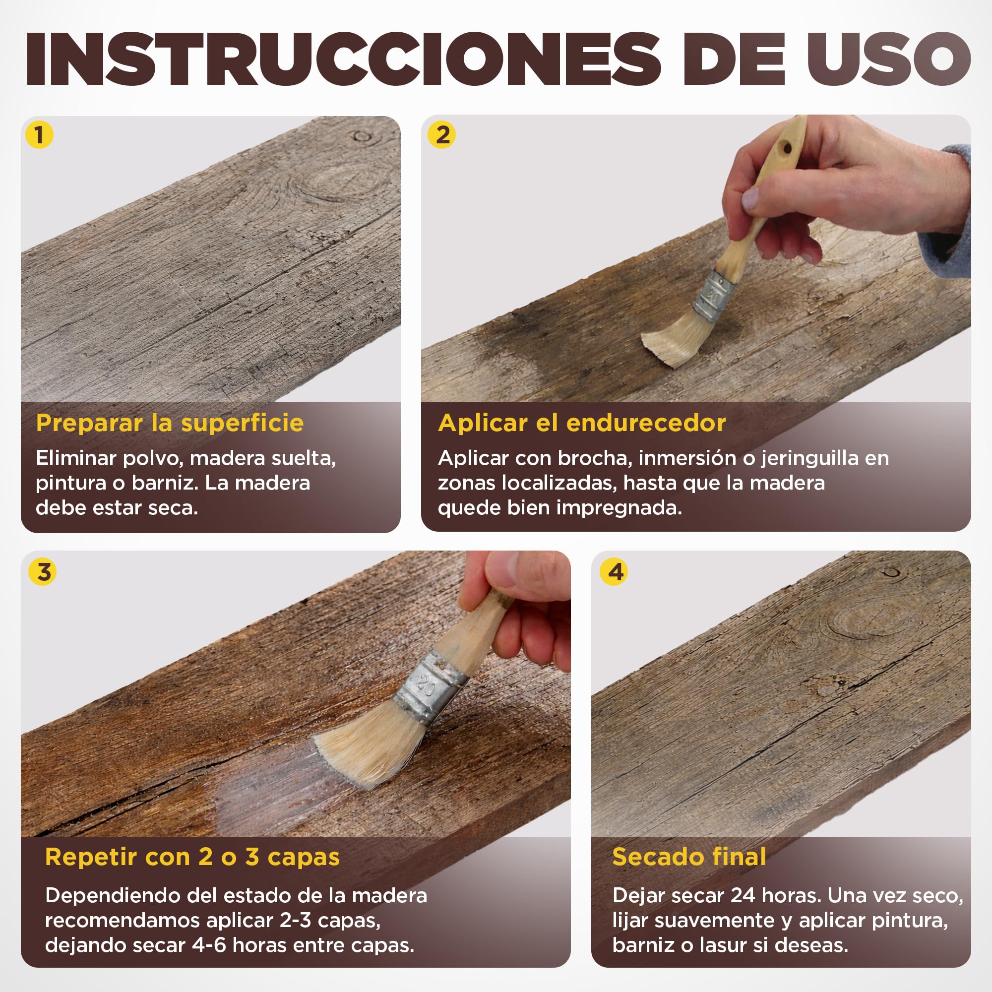 Endurecedor de Madera 5L de Alta Penetración | Consolida & Refuerza Madera Blanda, Carcomida o Deteriorada | Interior y Exterior