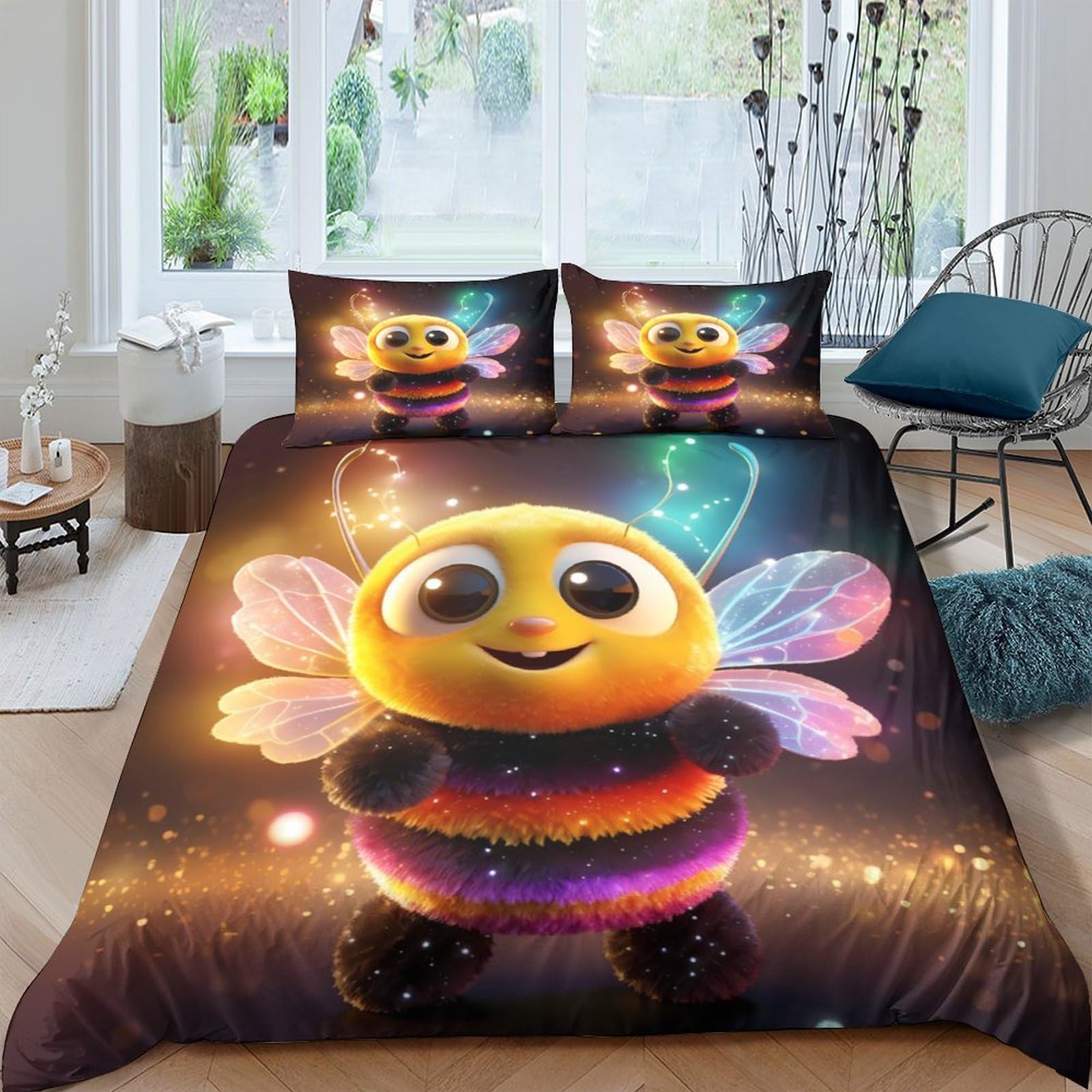 Ctjqhvkz Style-9 3D Printed Cute Bee Fitted Sheet Microfiber Soft Cartoon Insect Bed Cover For Bedroom Dorm Kids Guest Mattress Decor Single（135X200cm）