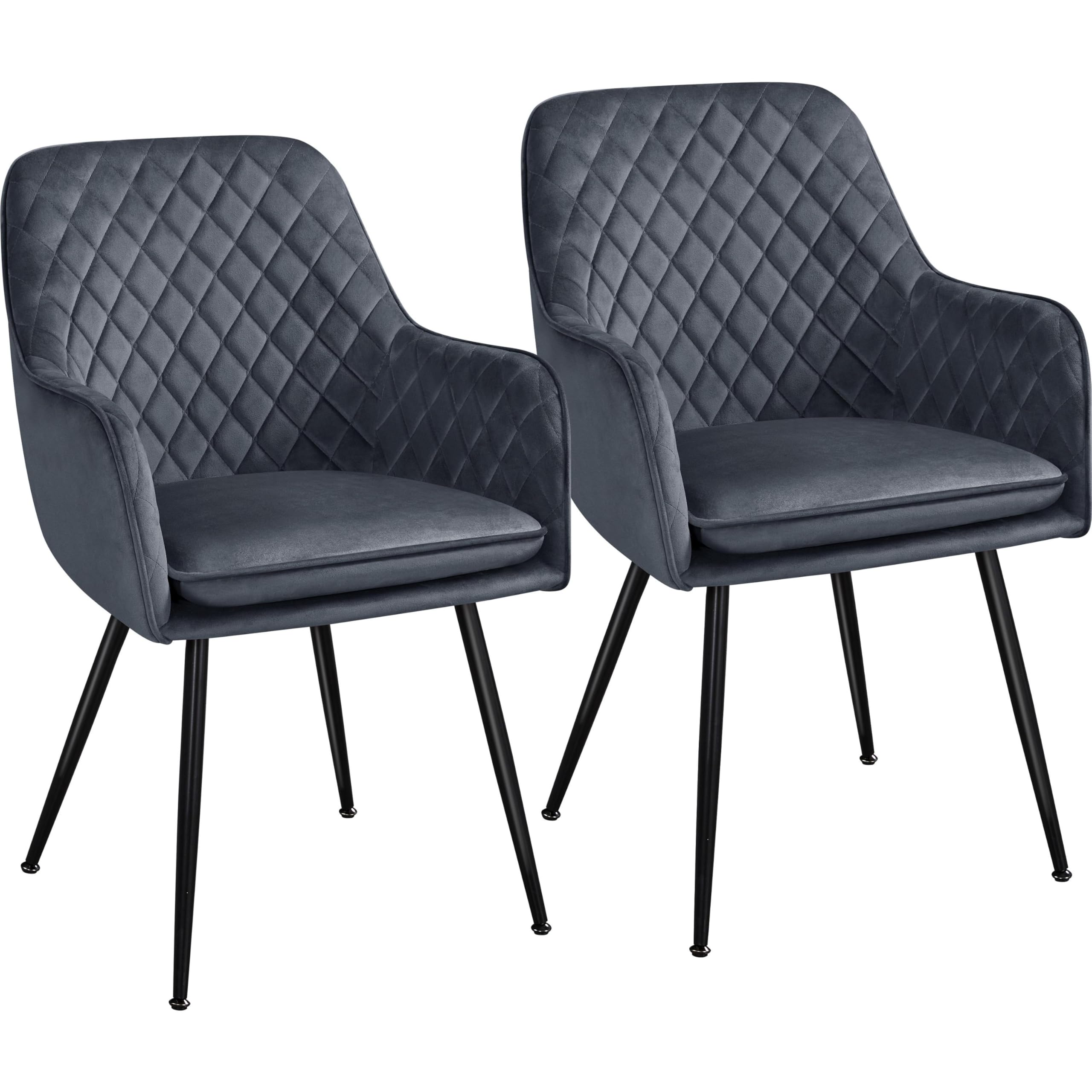 Yaheetech Dining Chairs Set of 2 Velvet Dining Chairs Modern Tufted Armchair Upholstered Accent Chair for Counter Lounge Home Kitchen, Dark Grey