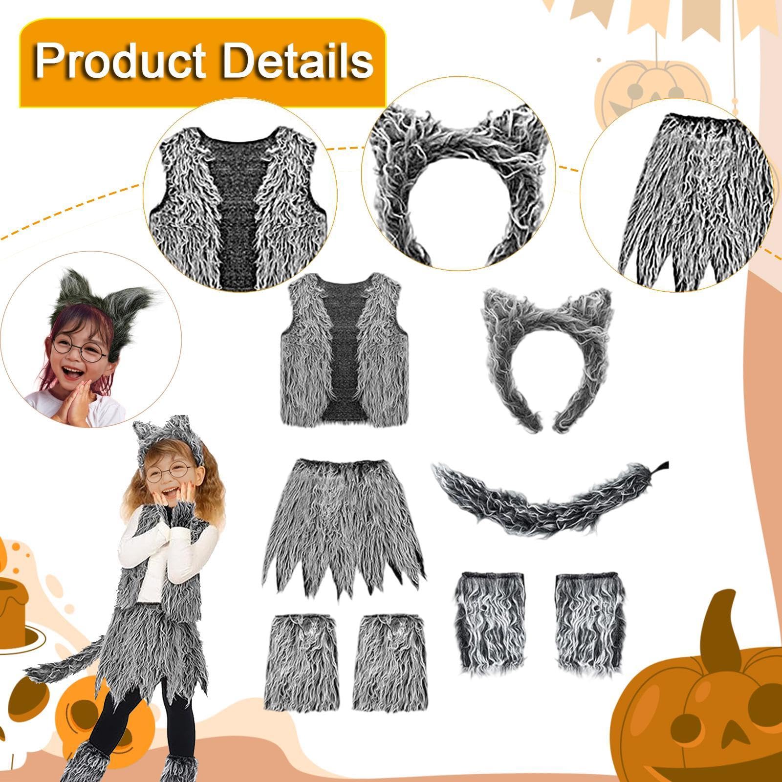 Set Costume per Bambini: Copricapo, Fascia, Gilet E Gonna per Spettacoli E Giochi di Ruolo.