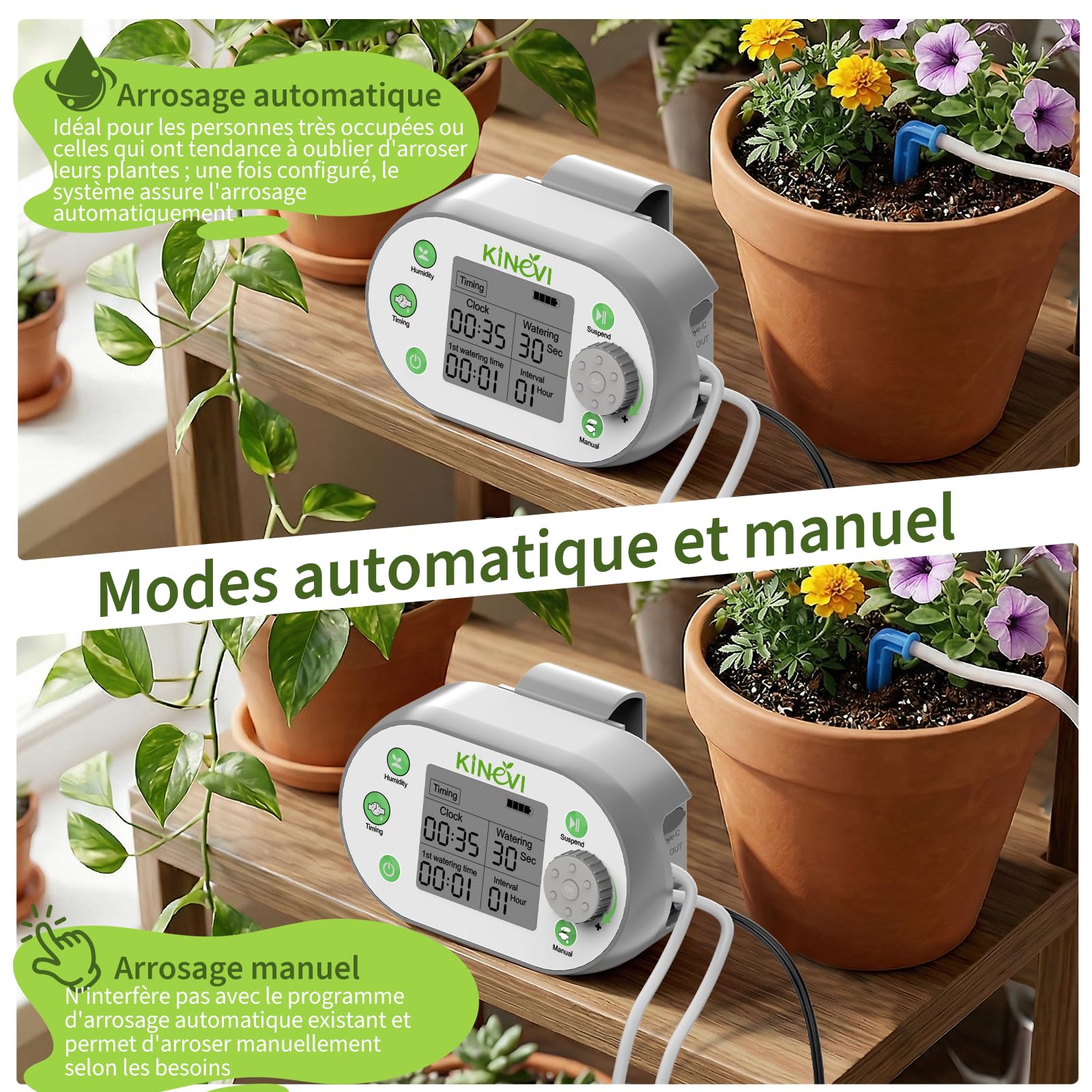Système d'irrigation automatique,Kit arrosage automatique goutte à goutte pour 15 plantes, Kit d'irrigation goutte à goutte rechargeable pour plantes d'intérieur, balcon