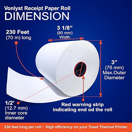 Miniatura 3 de Rollo de papel de impresora térmica para impresora de recibos Toast TP200 Punto de venta (12 rollos)
