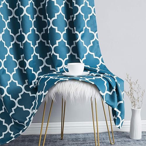 Miniatura 5 de HLC.ME - Cortinas opacas con estampado de celosía de 63 pulgadas, con aislamiento térmico, para oscurecer la habitación, con ojales, cortinas de