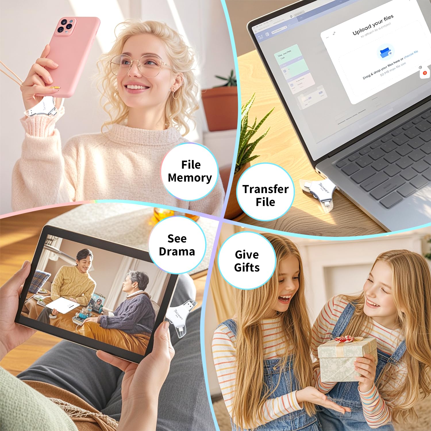 Chiavetta USB per iPhone/iPad, certificata MFi 3 in 1, 256 GB, argento | Memoria esterna per foto, tipo c/USB 3.0 ad alta velocità, compatibile con Android/PC, backup di immagini/video/dati