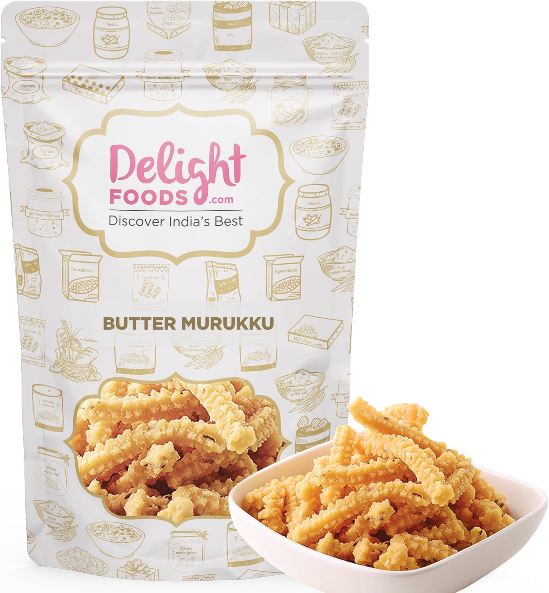 Delight Foods Butter Murukku 350g - Karnataka Classic Snacks |Fried in Cold Pressed Sunflower Oil | No Preservatives | Namkeen | Savory | (Benne Murukku 350g)