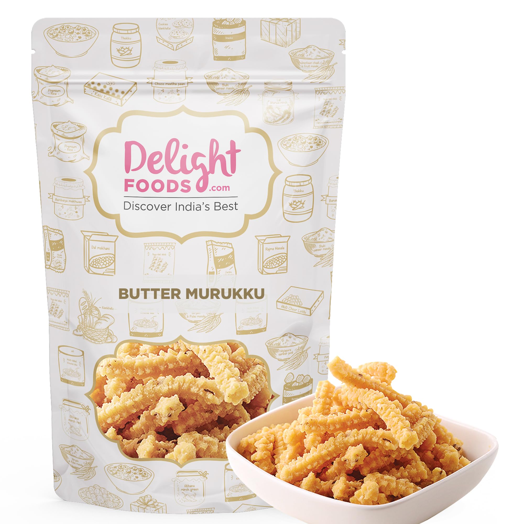 Delight Foods Butter Murukku 350g - Karnataka Classic Snacks |Fried in Cold Pressed Sunflower Oil | No Preservatives | Namkeen | Savory | (Benne Murukku 350g)