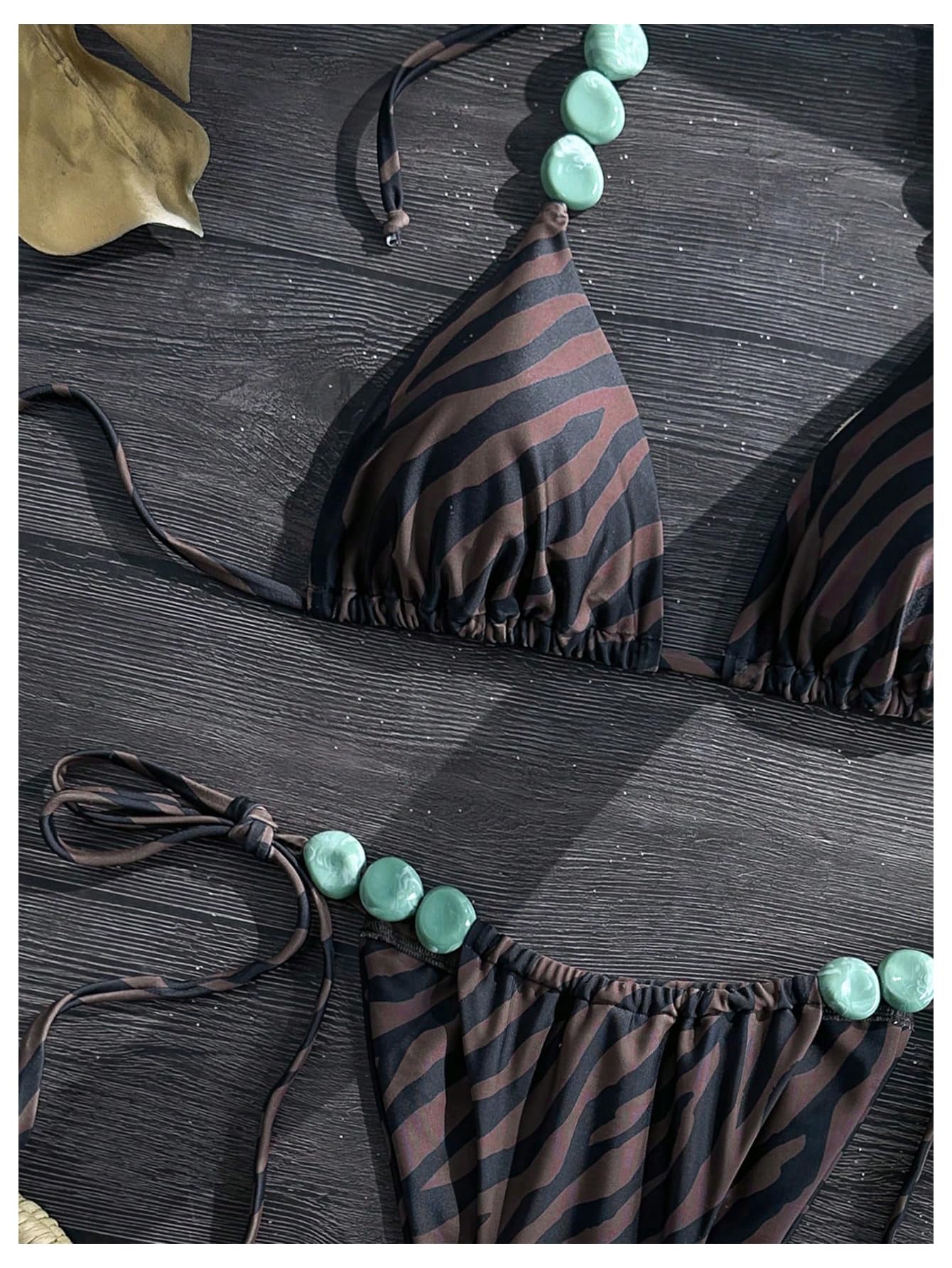 Set Bikini da Donna 2 Pezzi Costumi da Bagno A Triangolo con Scollo all'Americana A Righe Costumi da Bagno Costumi da Bagno Marrone Grande