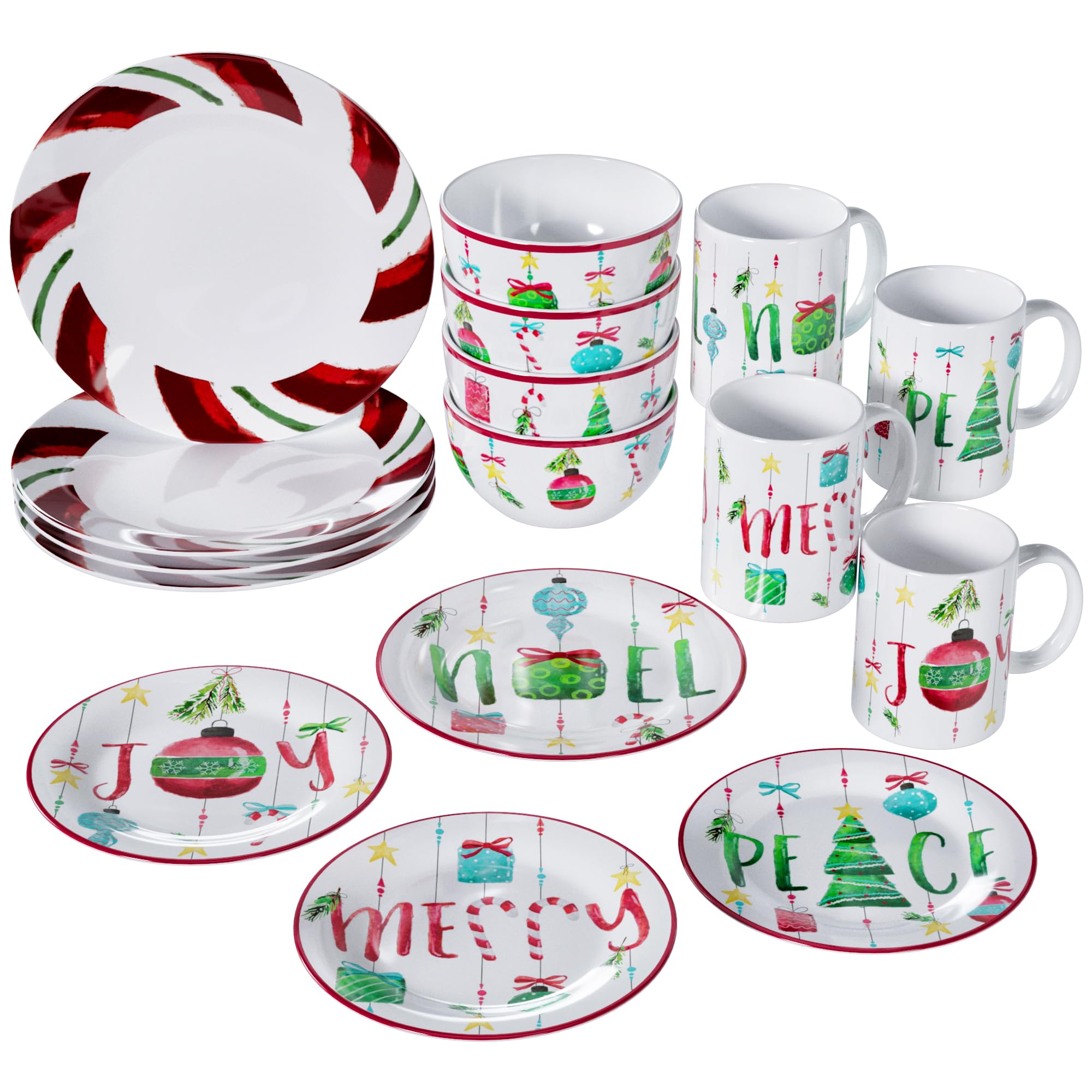 American Atelier 16-Piece Christmas-Themed Stoneware Dinnerware Set - Green/Red