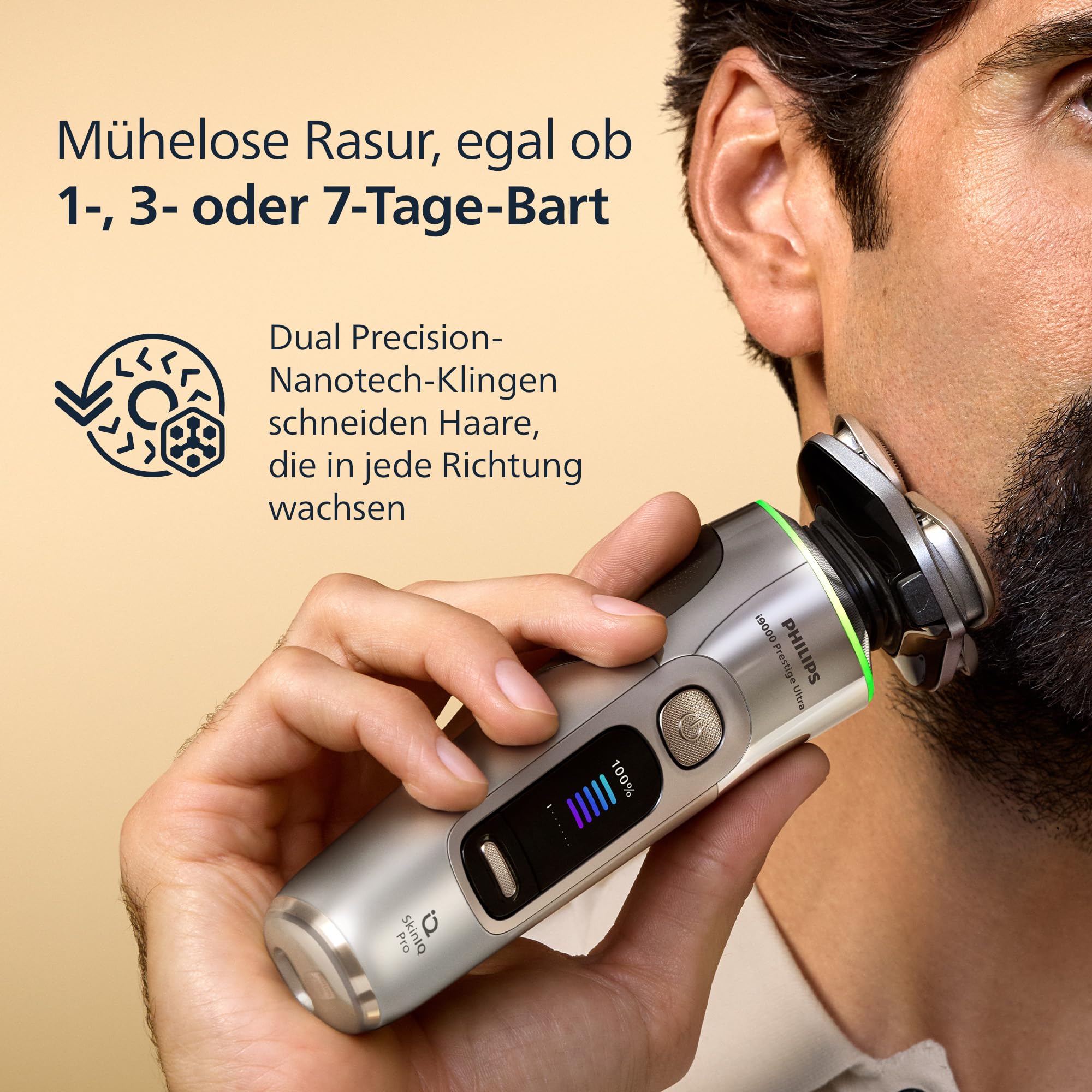 Philips elektrischer Rasierer i9000 Prestige Ultra, Nass- und Trockenrasierer für Herren, chrom, Druck- und Bewegungssensor, Trimmeraufsatz, Reinigungsstation, Ladestation und Reiseetui (XP9404/31)