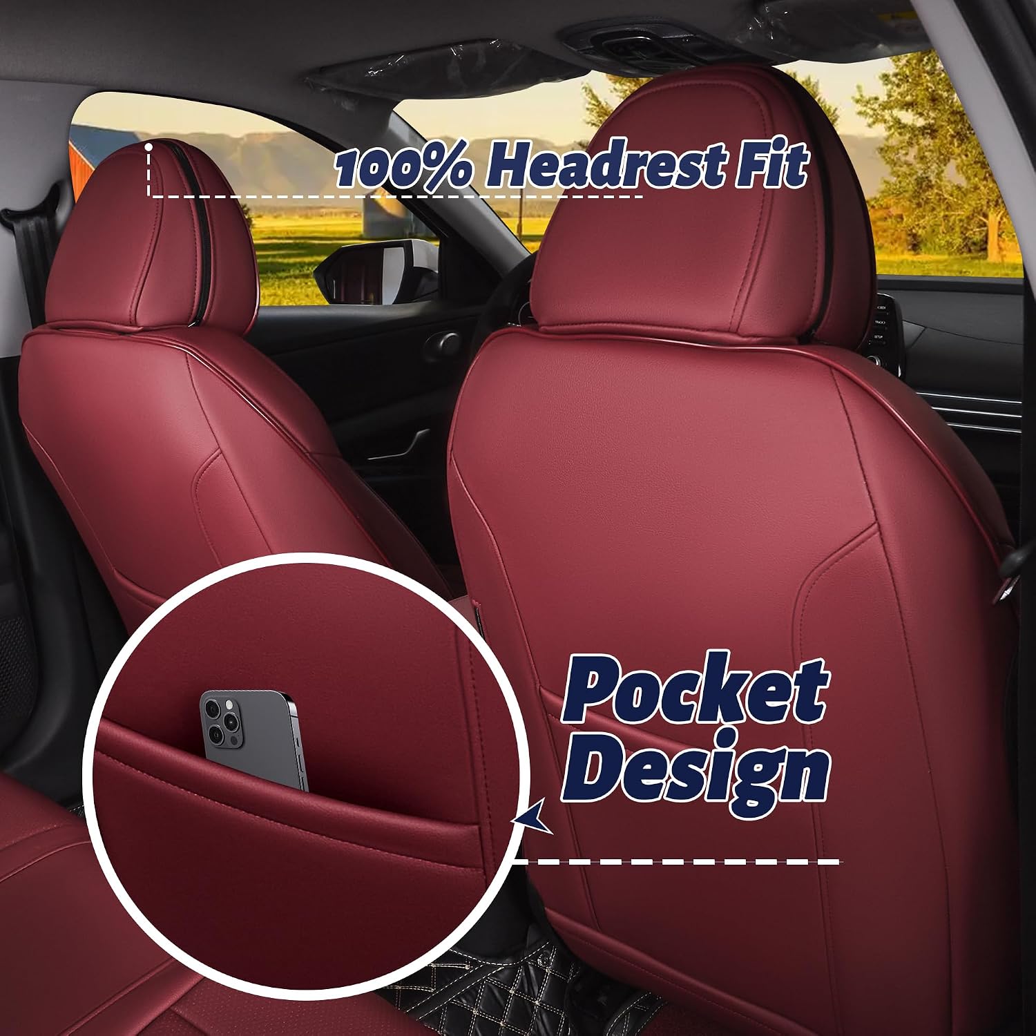 HKZ Elantra Seat Covers Custom Fit for Hyundai Elantra 2021 2022 2023 2024 2025 2026 N Line/Hybrid [Split Rear Seat W/Movable Headrests] Leather Car Seat Cover Full Set (Burgundy)