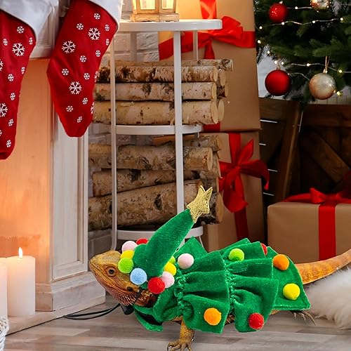 Christmas Bearded Dragon Costume, Cute Christmas Trees Small Animal Clothes and Adjustable Pet Hat Set Outdoor Indoor, Reptile Holiday Costume Accessories Outfit