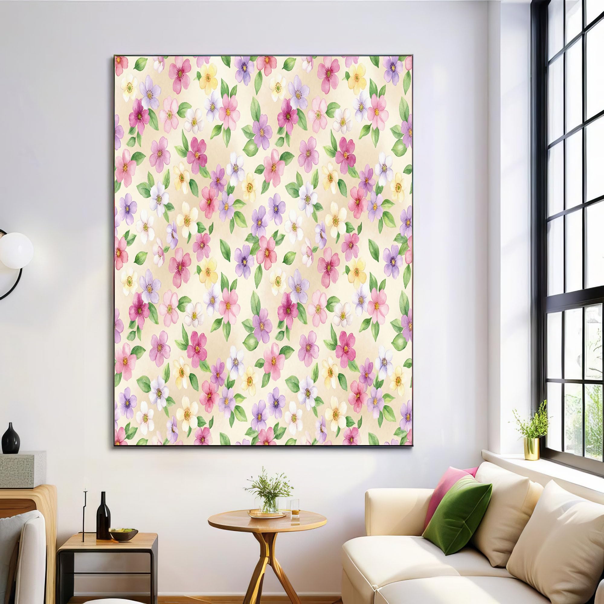 Póster de pared floral rústico en acuarela de 60x80 cm ideal para decorar un salón moderno beige 8