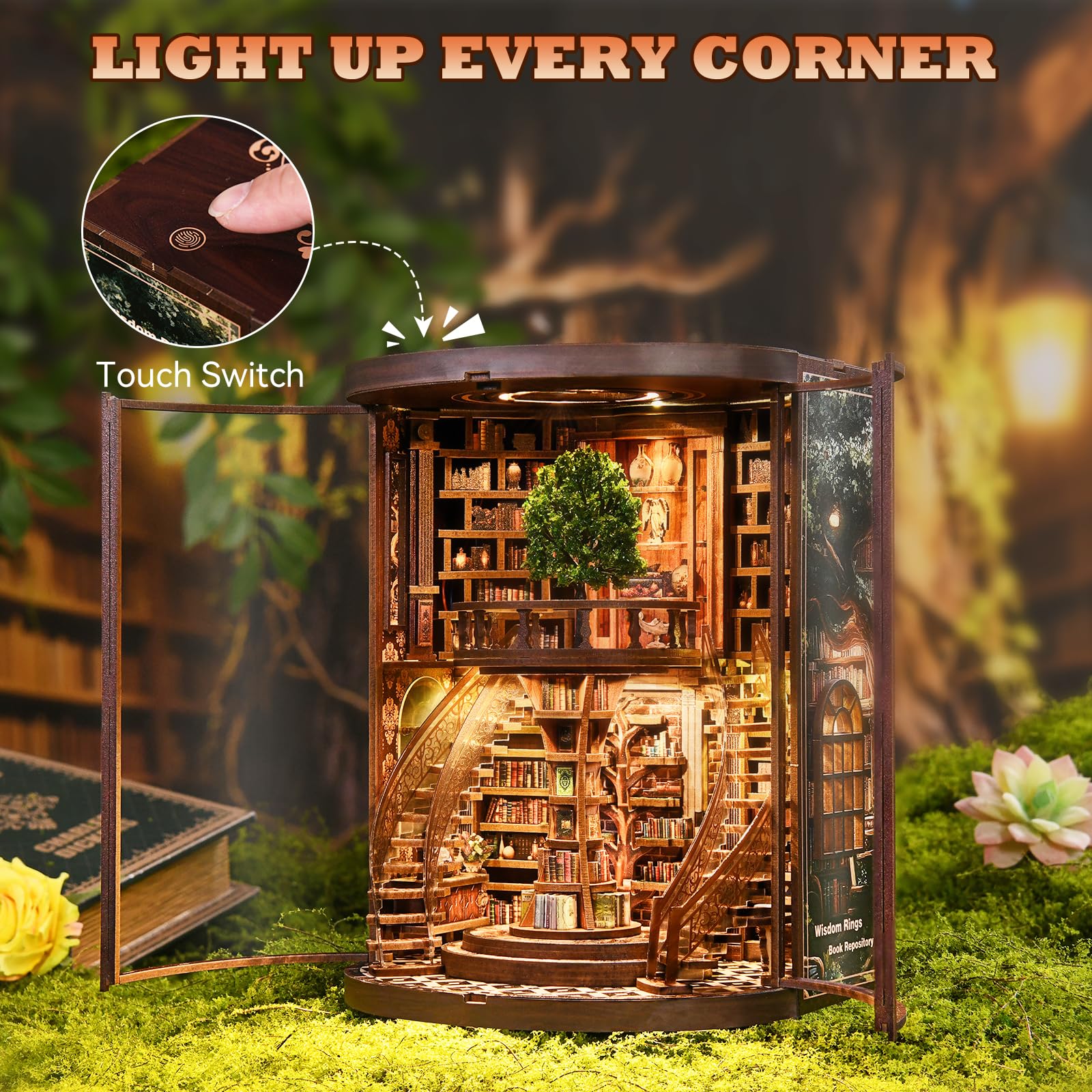 DIY Book Nook Kit - 3D Wooden Puzzle with Lights -4