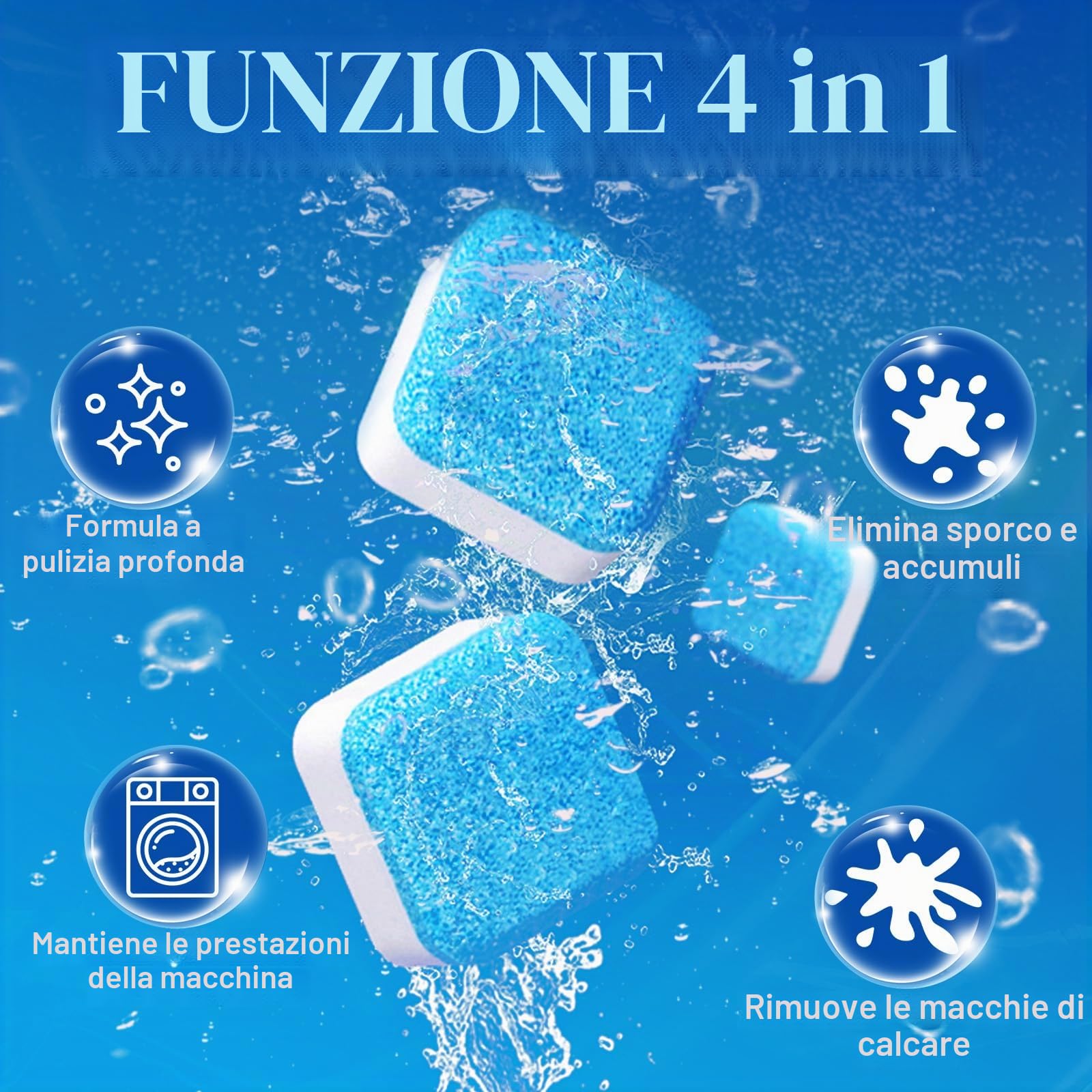 Detergente per lavatrice, Tabs Anti-limescale Washing Machine 1 Pack of 24 Tablets, adatto per lavatrice a carica frontale e superiore, rimuove odori, sporcizia e accumuli, sicuro per fosse settiche
