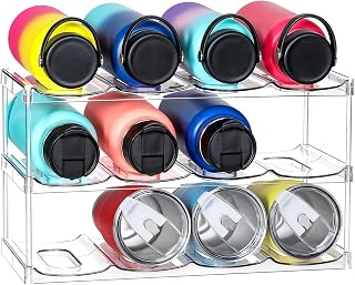 3-Tier Stackable Water Bottle Organizer for Stanley 40oz Tumblers - Large 4.3" Compartments, Clear Holder for 12 Bottles, Kitchen Cabinet Rack