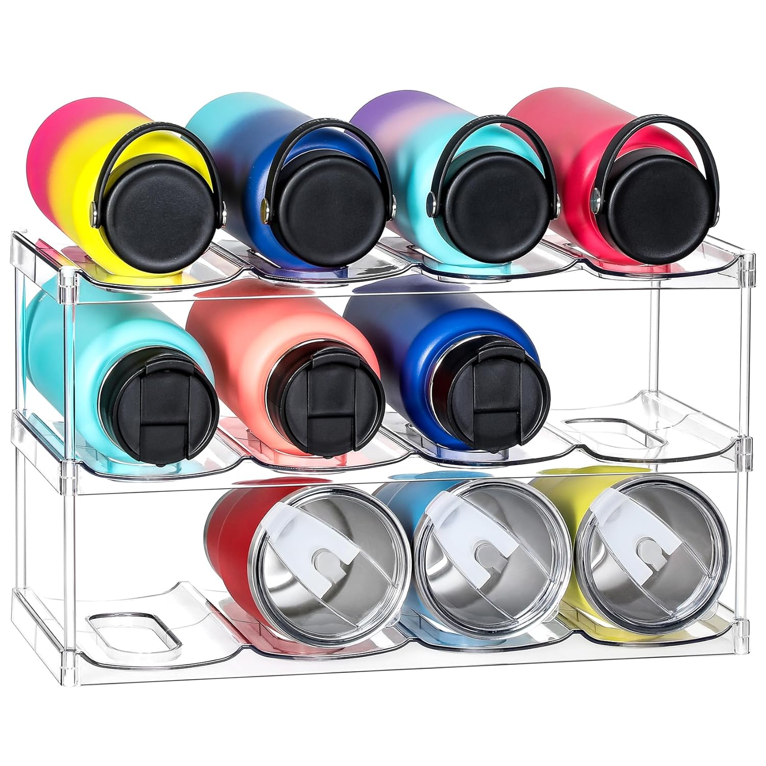 LARGER Compartment - 3 Tier Stackable Water Bottle Organizer Holder - for Stanley 40oz Others Large Tumbler -