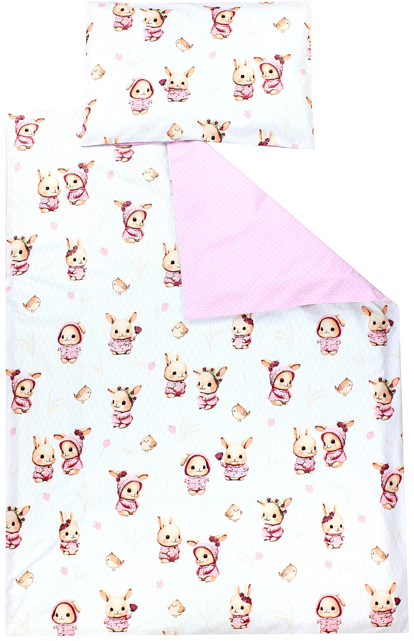 TupTam Juego de Ropa de Cama para Niños, de 2 Piezas., Conejo/Rosa/Lunares, 135x100 cm