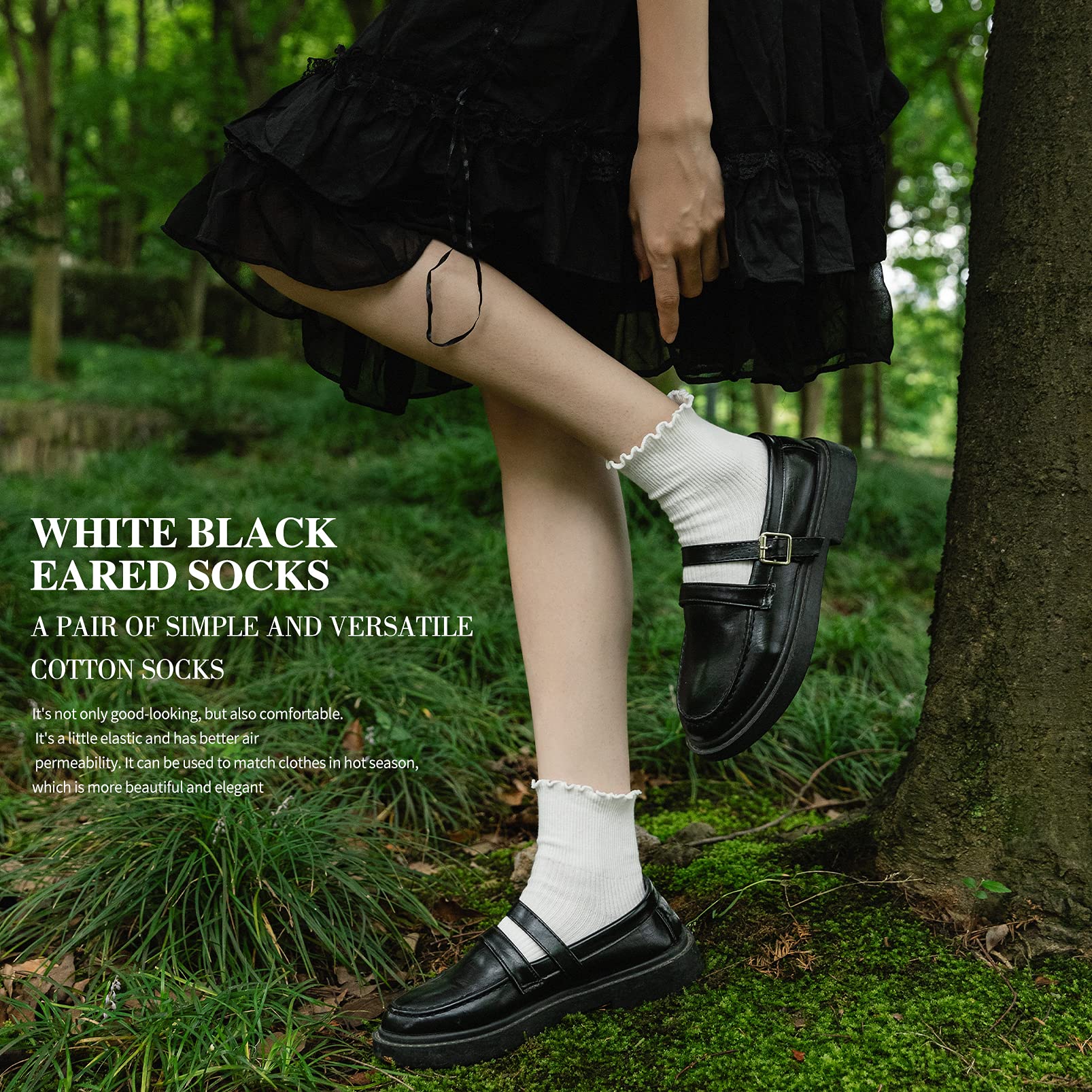 SEMOHOLLI Women Ruffle Socks, Casual Cute Ankle Socks Soft breathable Knit Cotton Frilly Crew Socks