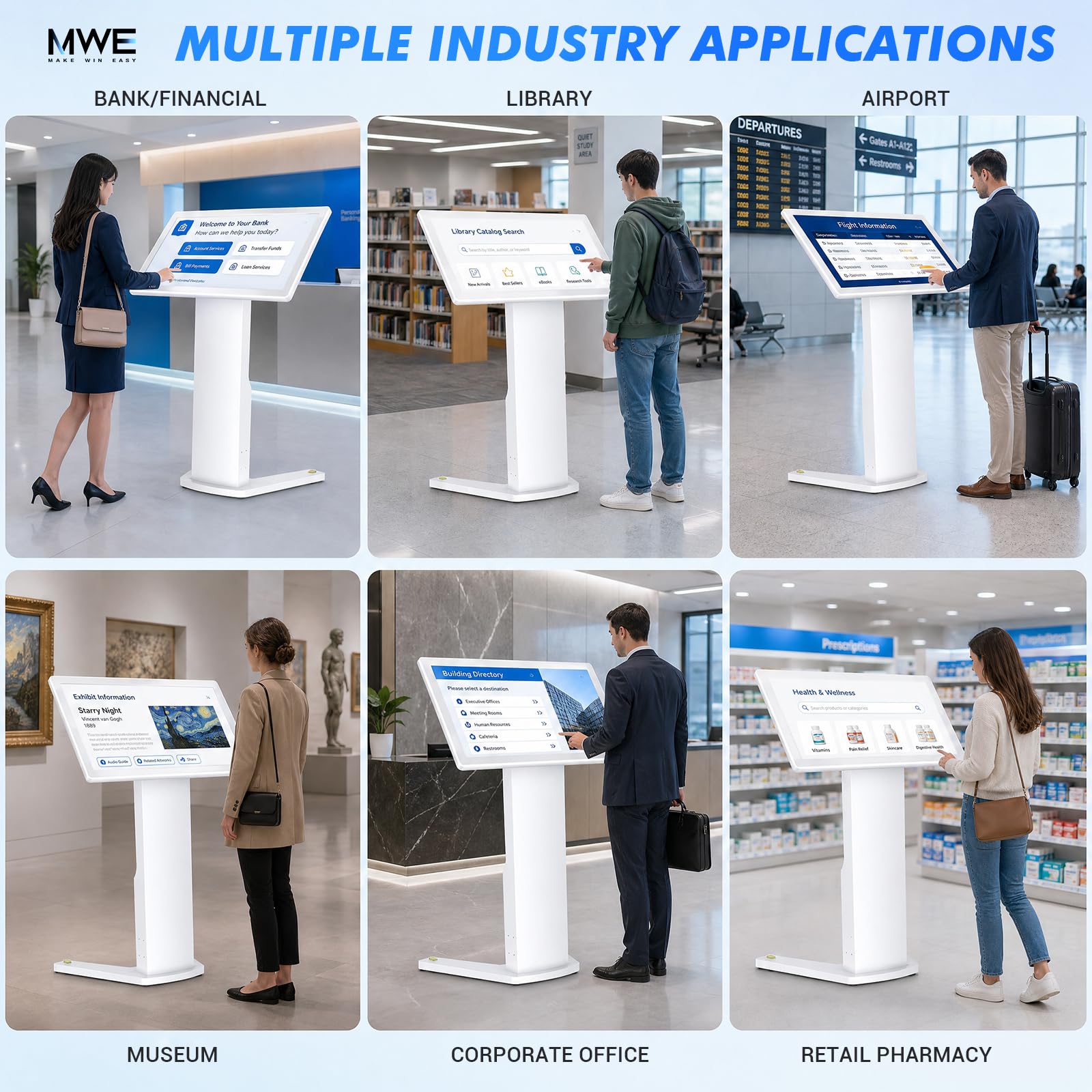 Touch-Screen Self Service Kiosk, Interactive Digital Display Stand with Pedestal Base, Digital Signage,FHD Information Kiosk,Applicable for Content Query and Information Publishing (21.5 inches)
