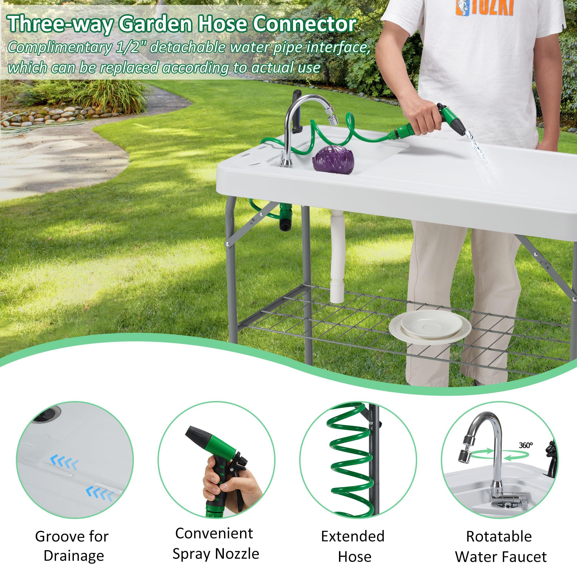 Dragosum Portable Fish Cleaning Table with Sink, Faucet (Grey)