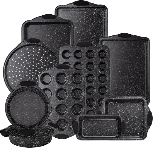 Country Kitchen Nonstick Stackable Bakeware Set - Durable, Easy Release Baking Set, Black, 10 Pcs