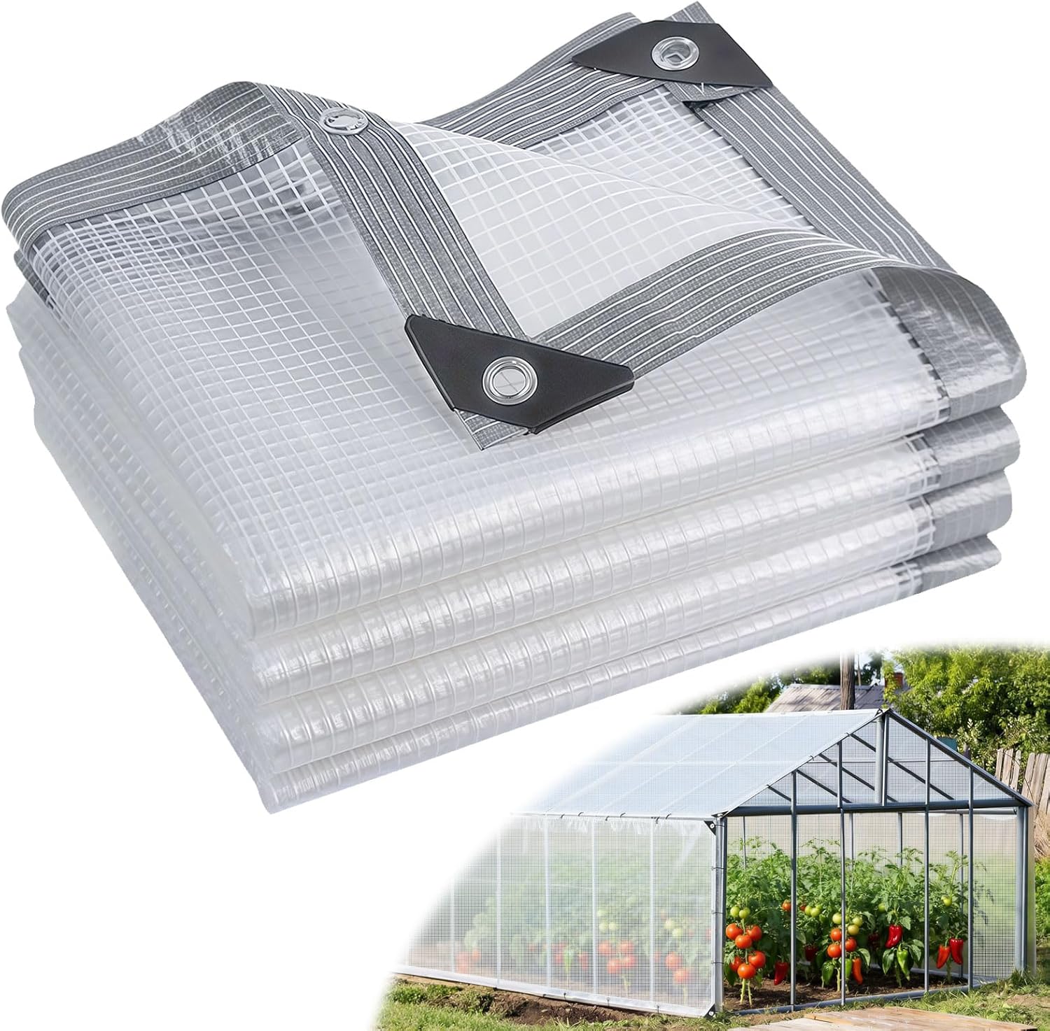 16 Mil Clear Plastic Tarps Heavy Duty Waterproof 10x20 FT,Green House Plastic Covering Sheeting,UV Resistant Greenhouse Cover Clear Tarp with Grommets for Garden,Farms,Nursery,Chicken Coop Winter Wrap