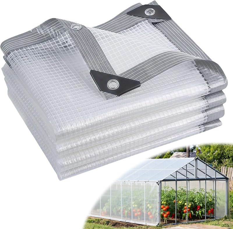 16 Mil Clear Plastic Tarps Heavy Duty Waterproof 10x20 FT,Green House Plastic Covering Sheeting,UV Resistant Greenhouse Cover Clear Tarp with Grommets for Garden,Farms,Nursery,Chicken Coop Winter Wrap