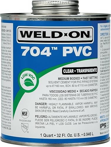 Weld-On 12123 704 Cemento solvente de alta resistencia de grado industrial de PVC+ de cuerpo medio, de ajuste rápido y bajo contenido de compuestos