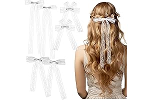 6pcs White Lace Bows for Women Girls, Tulle Bow Clips for Women,...