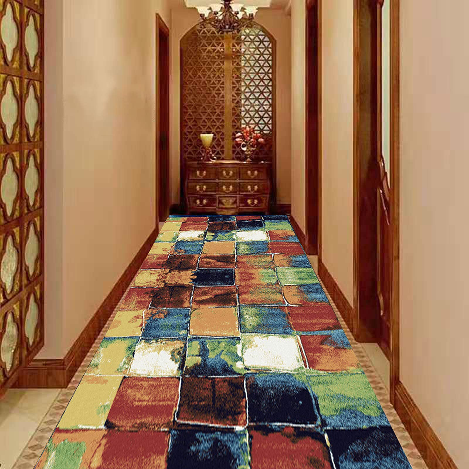 ZZUU Modern Geometric Trellis Pattern Carpet Runners For Hallways - Non Slip And Washable,Hardwearing Machine Washable Kitchen Hall Bathroom Runner Mat Rug Custom