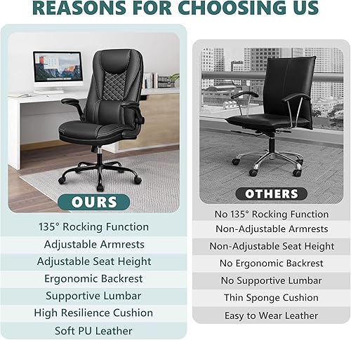 Miniatura 8 de Guessky Silla de oficina, silla de oficina grande y alta, silla de oficina ejecutiva, silla ergonómica de cuero con soporte lumbar, sillas de