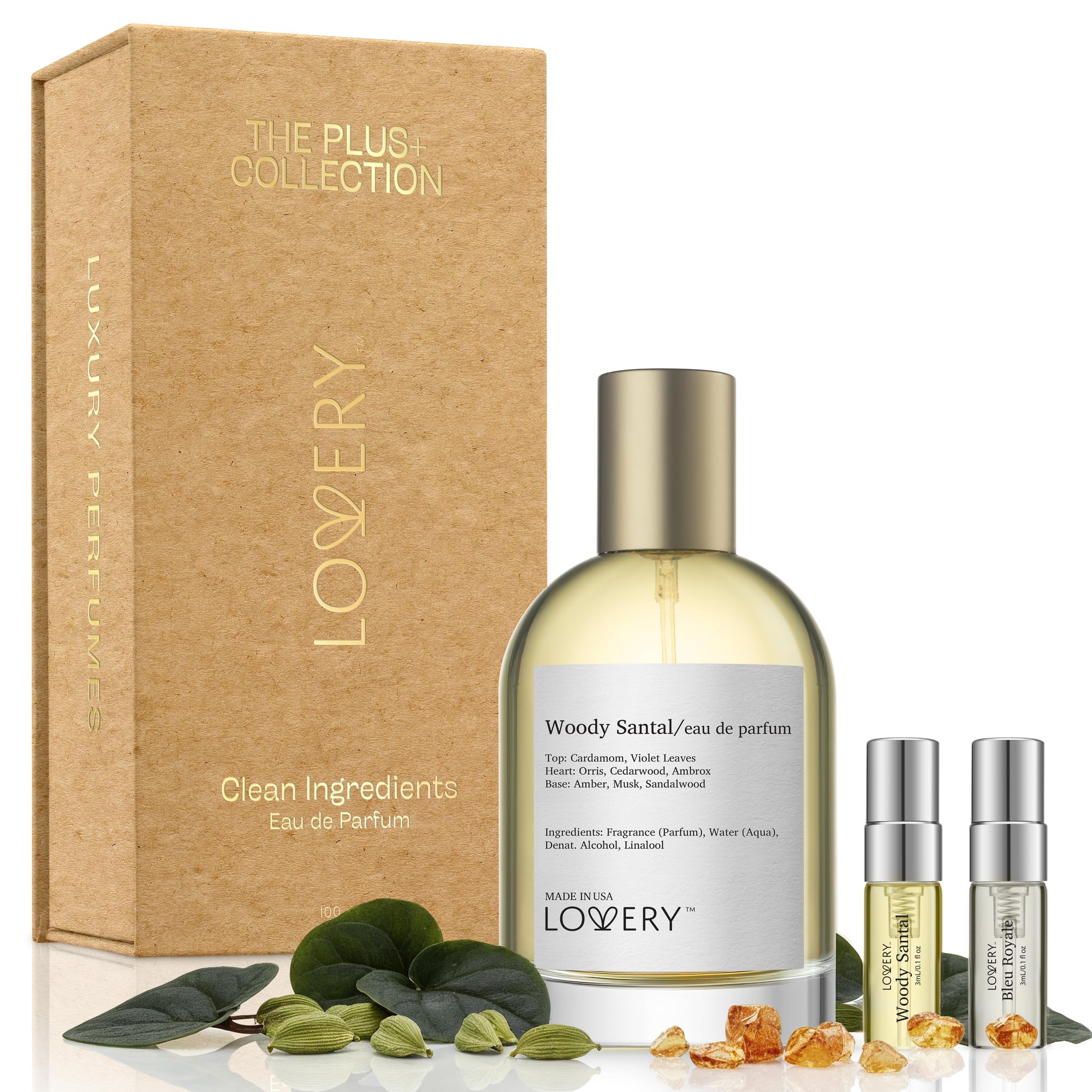 LOVERY Woody Santal Sandalwood - Perfume with Travel Spray Bottle - Unisex Eau De Parfum, Clean Ingredients, 100ml + 2ml